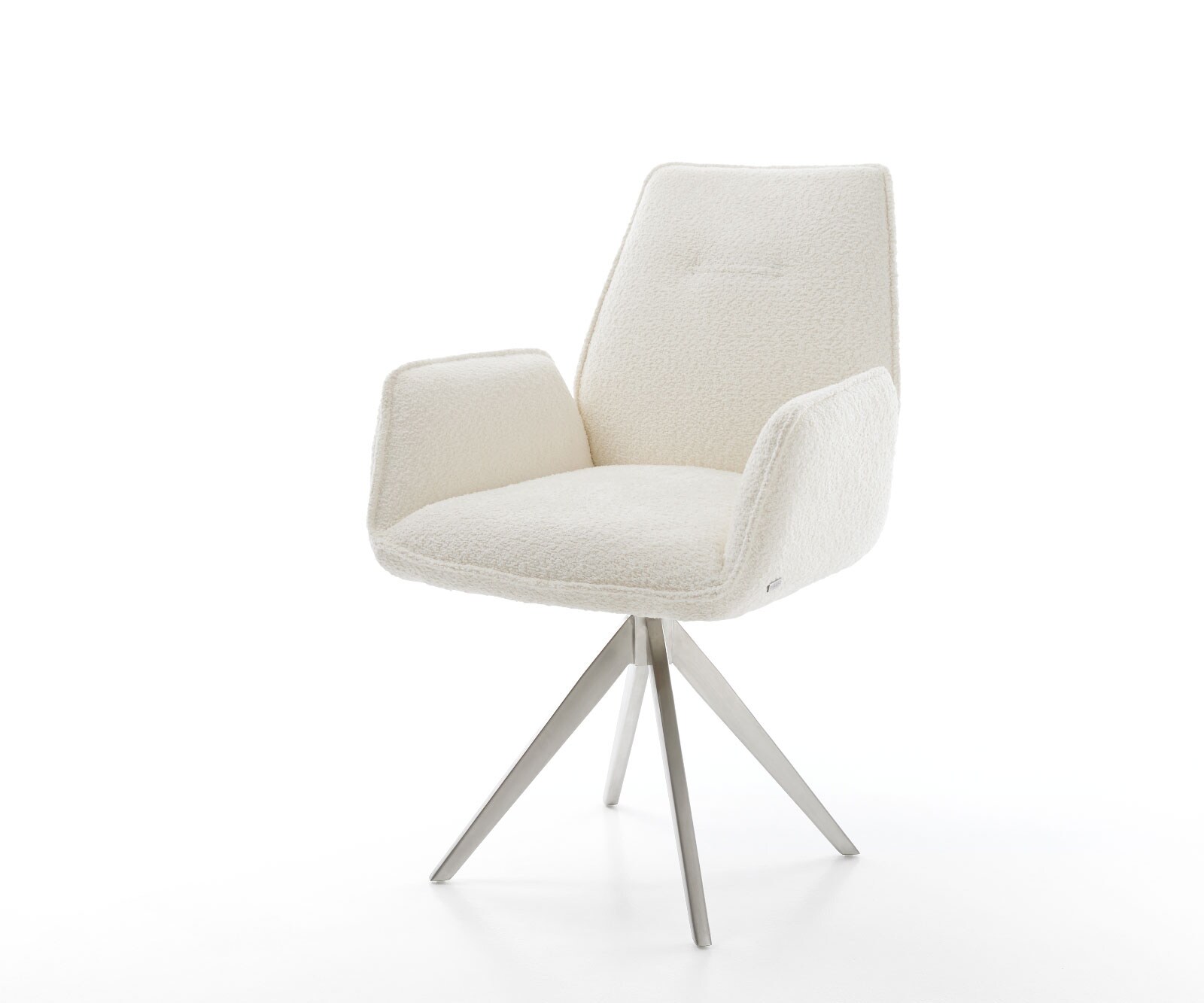 Chaise-pivotante Zoa-Flex bouclé blanc cadre croisé angulaire acier inoxydable pivote sur 180°