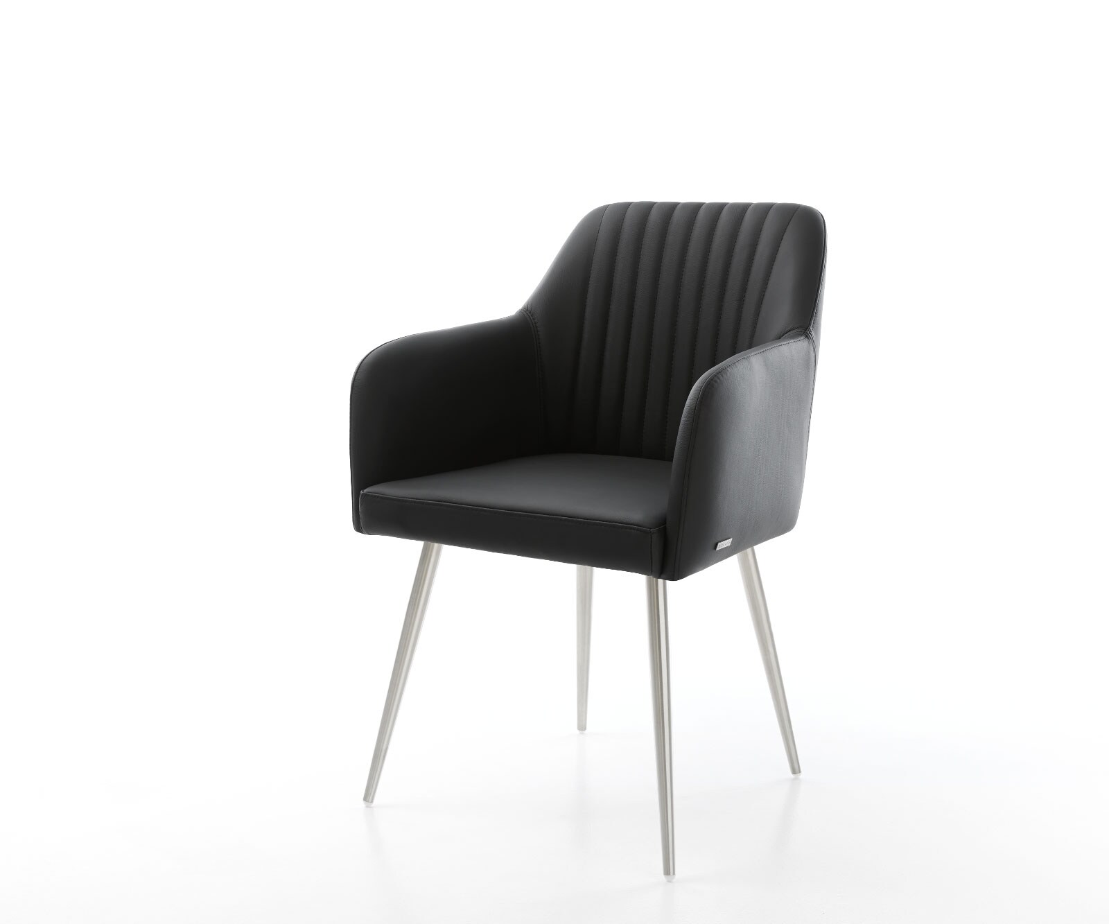 Fauteuil Greg-Flex cuir véritable noir 4-pieds conique acier inoxydable