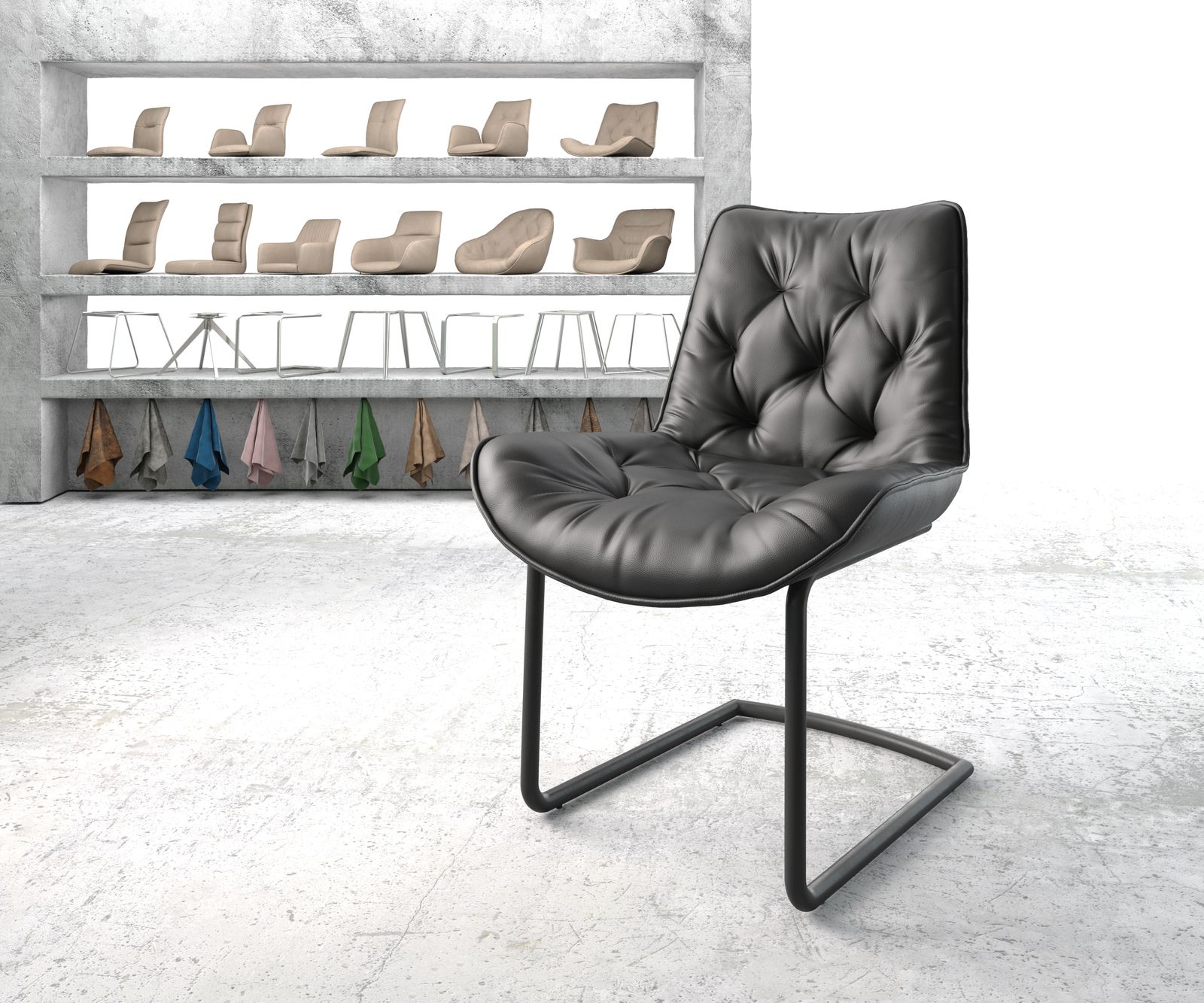 Cantilever Taimi-Flex cuir véritable noir cantilever rond noir