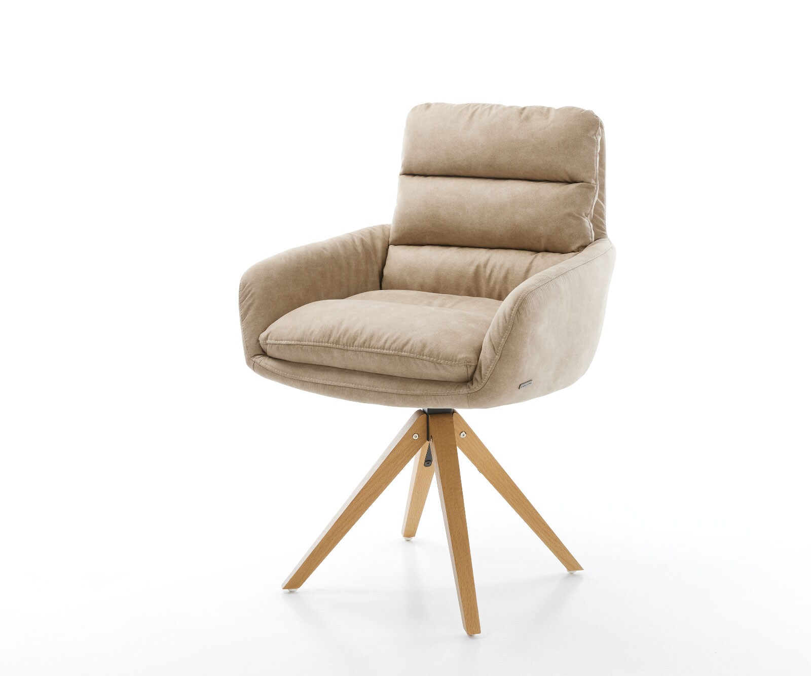 Chaise-pivotante Abelia-Flex avec accoudoirs beige vintage cadre en bois angulaire pivote sur 180°