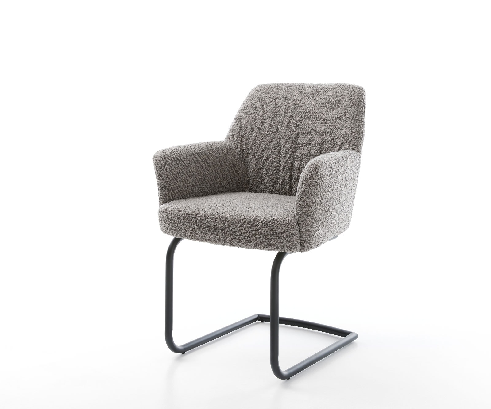 Cantilever Xana-Flex avec accoudoirs bouclé gris argenté pied cantilever rond noir ressorts ensachés