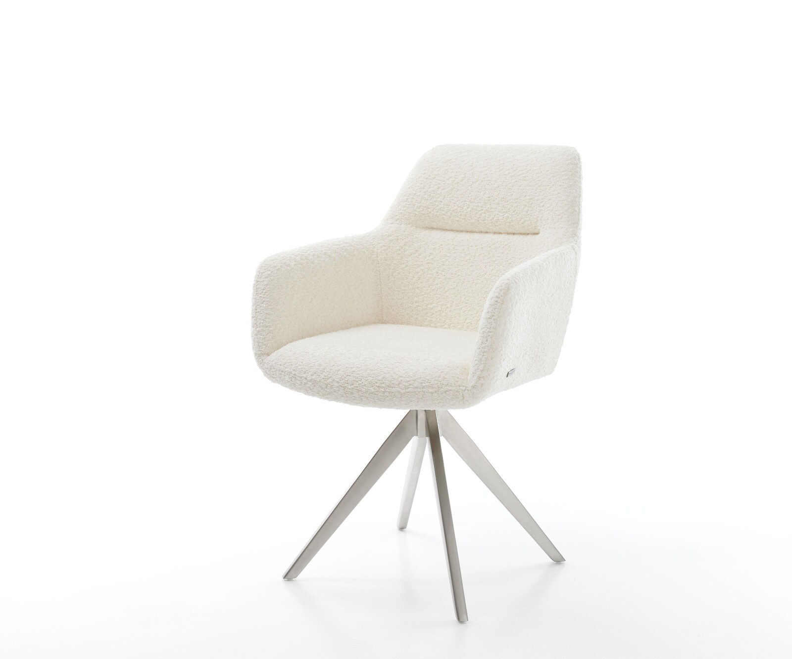 Chaise-pivotante Pejo-Flex bouclé blanc cadre croisé angulaire acier inoxydable pivote sur 180°