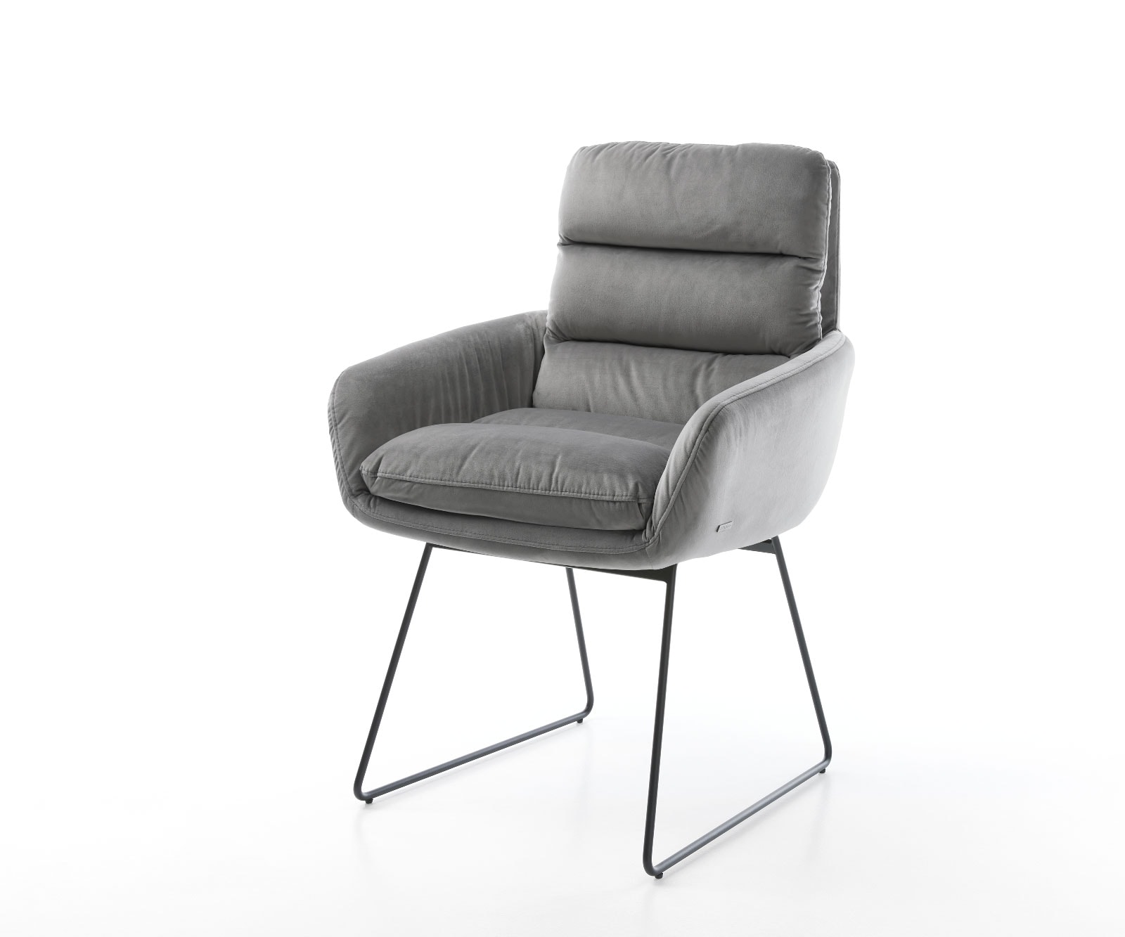 Fauteuil Abelia-Flex avec accoudoirs velours gris cadre patin noir