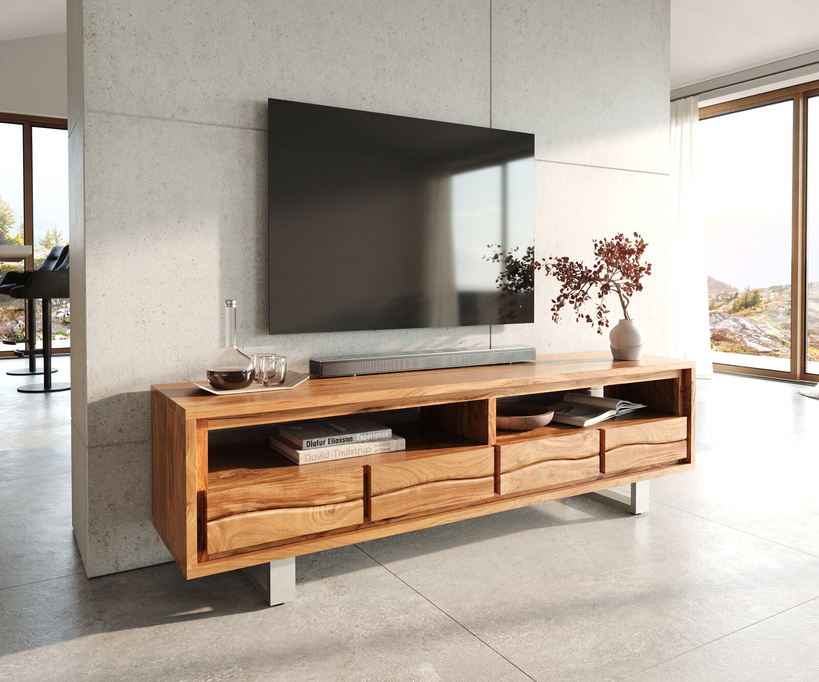 Meuble-TV Live-Edge 190 cm acacia nature 4 tiroirs