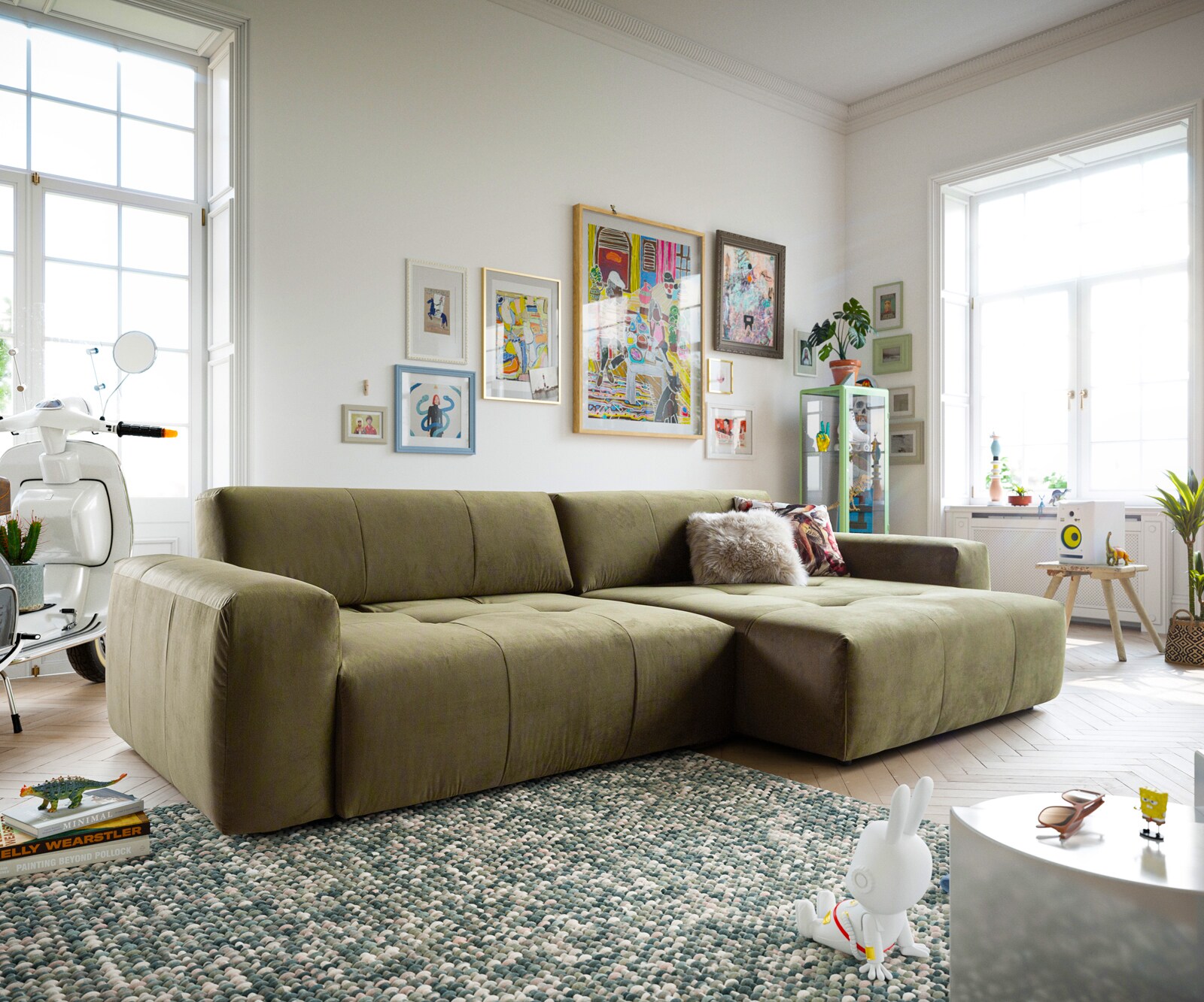 Canapé-d'angle Lazaro 300x160 cm avec pouf et réglable