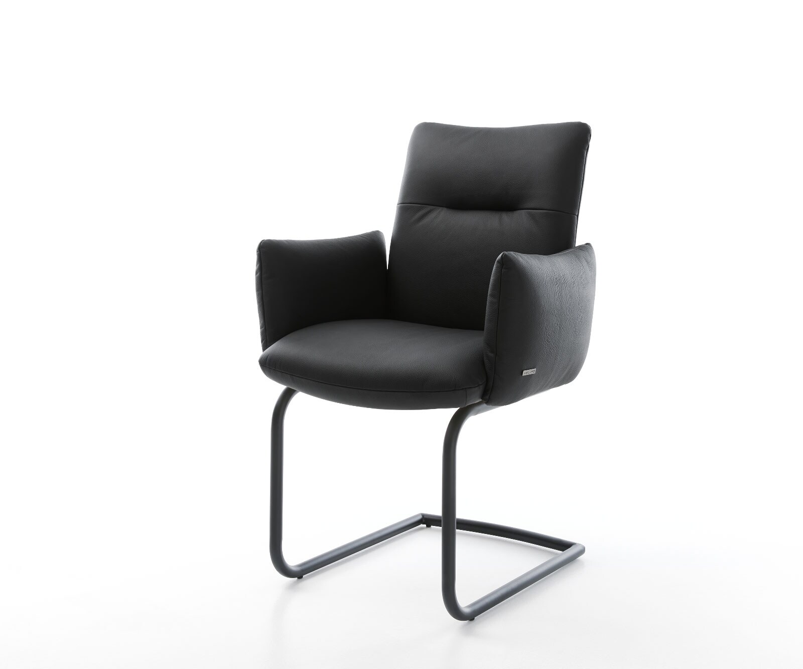 Cantilever Jova-Flex avec accoudoirs cuir de vache noir pied cantilever rond noir ressorts ensachés