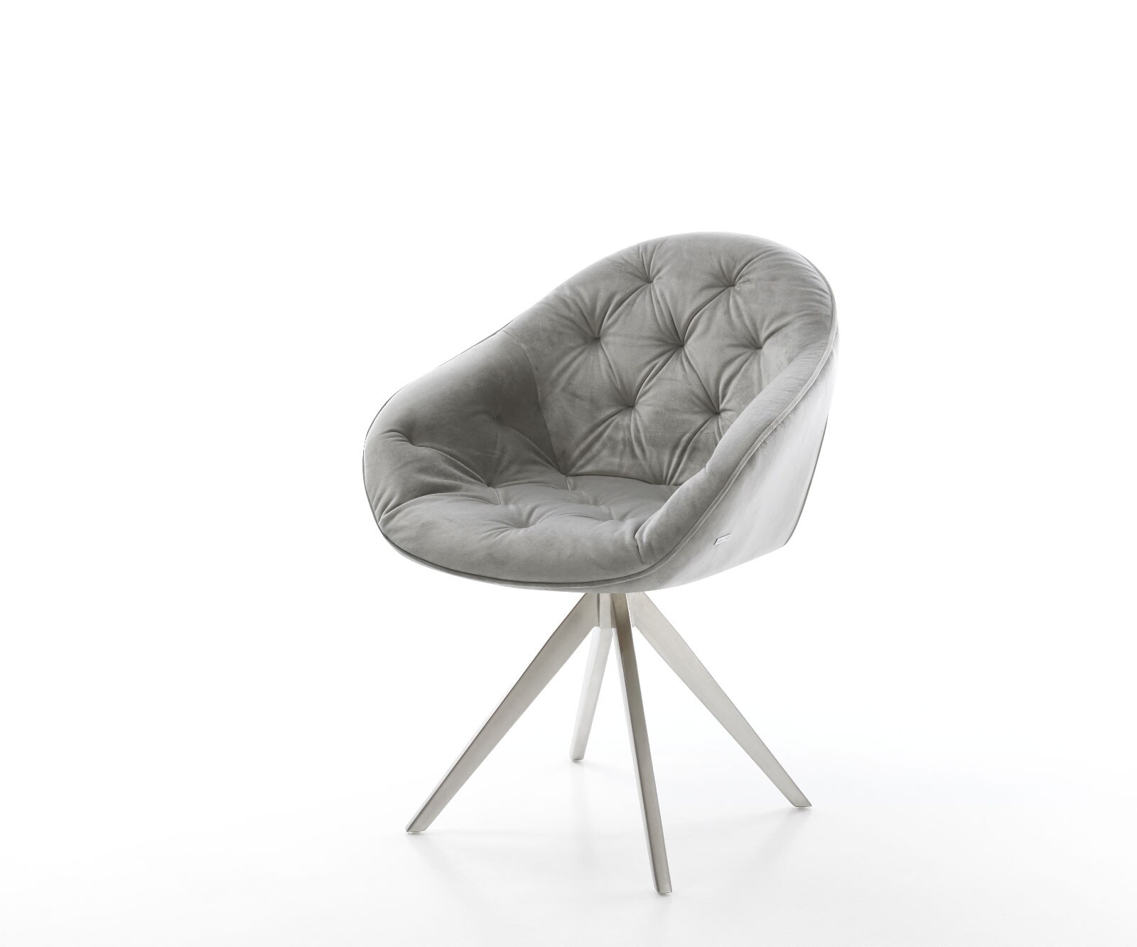 Chaise-pivotante Gaio-Flex velours gris cadre croisé angulaire acier inoxydable pivote sur 180°