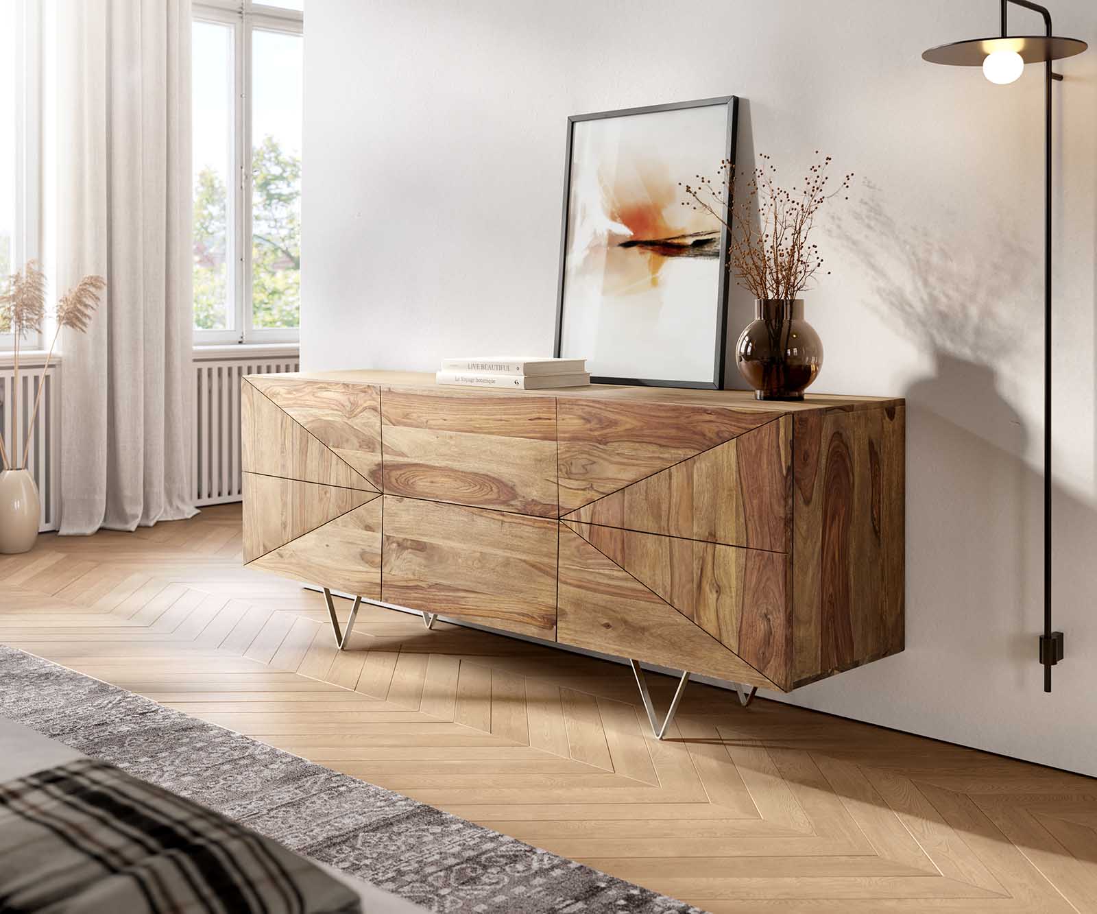 Buffet Wyatt 175 cm Sheesham naturel 2 portes 2 tiroirs