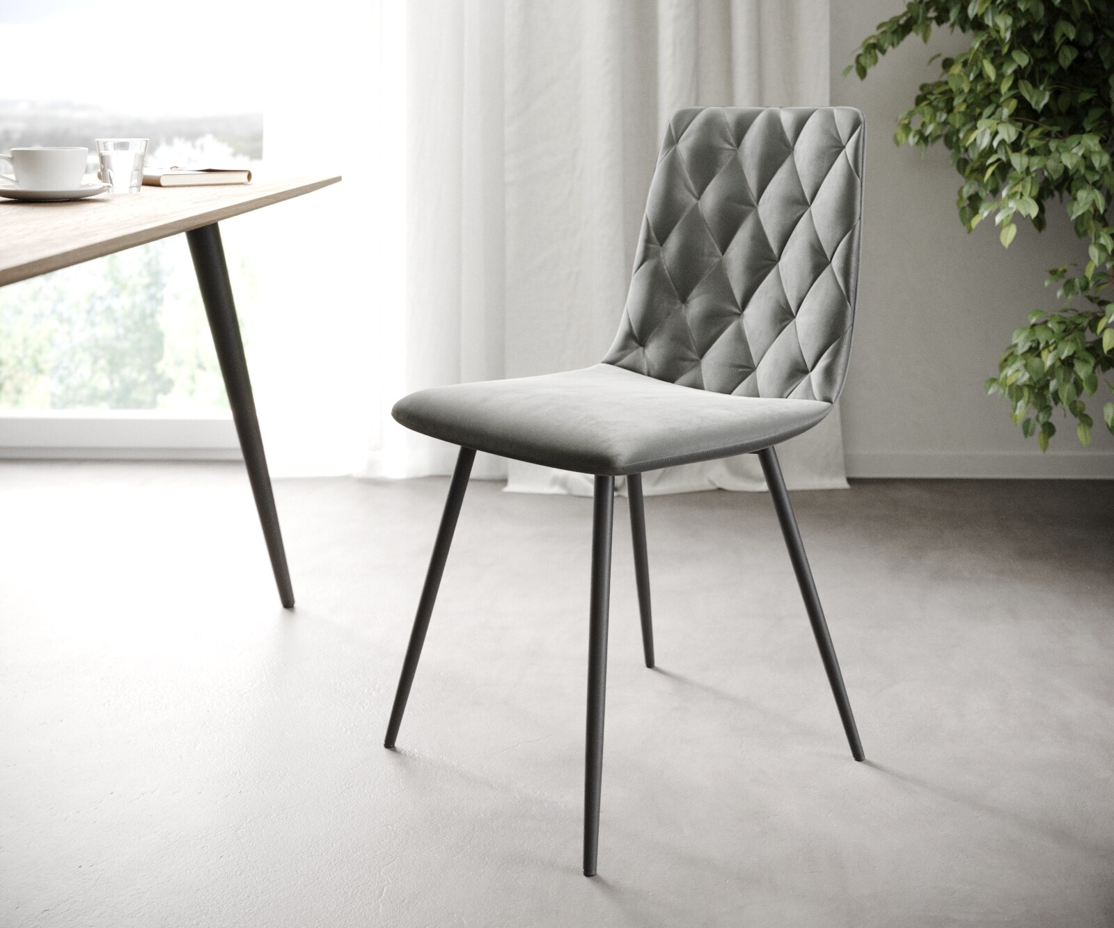 L'ensemble-de-4-chaises Trado-Adesso gris clair velours 4-pieds