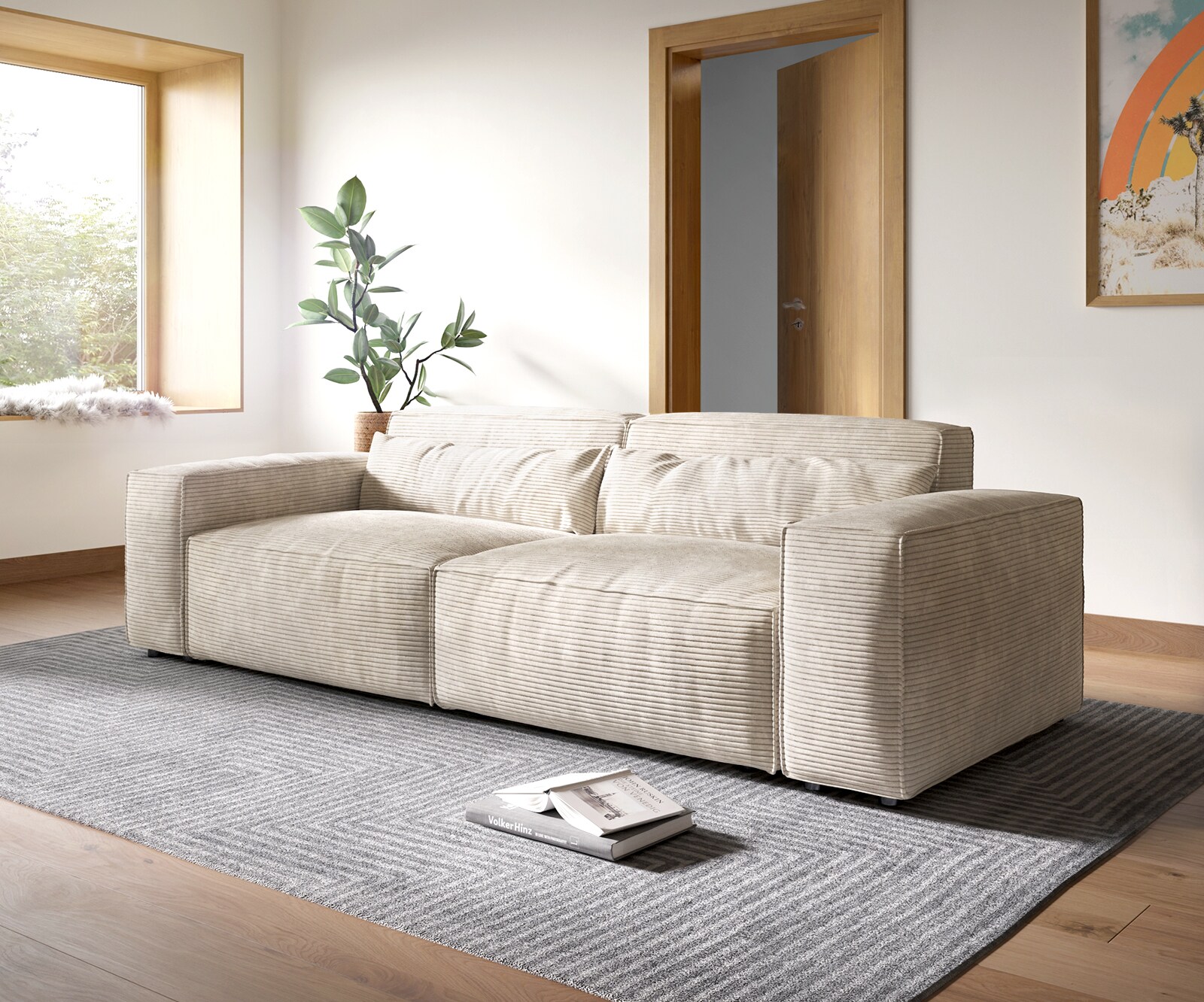 Grand Canapé Sirpio XL 270x130 cm Velours côtelé Beige