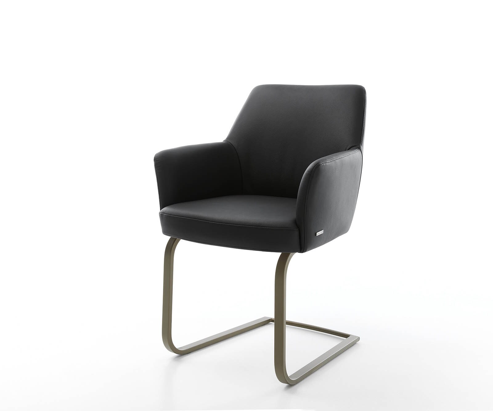 Cantilever Xana-Flex avec accoudoirs cuir de vache noir pied cantilever plat aspect titane ressorts ensachés