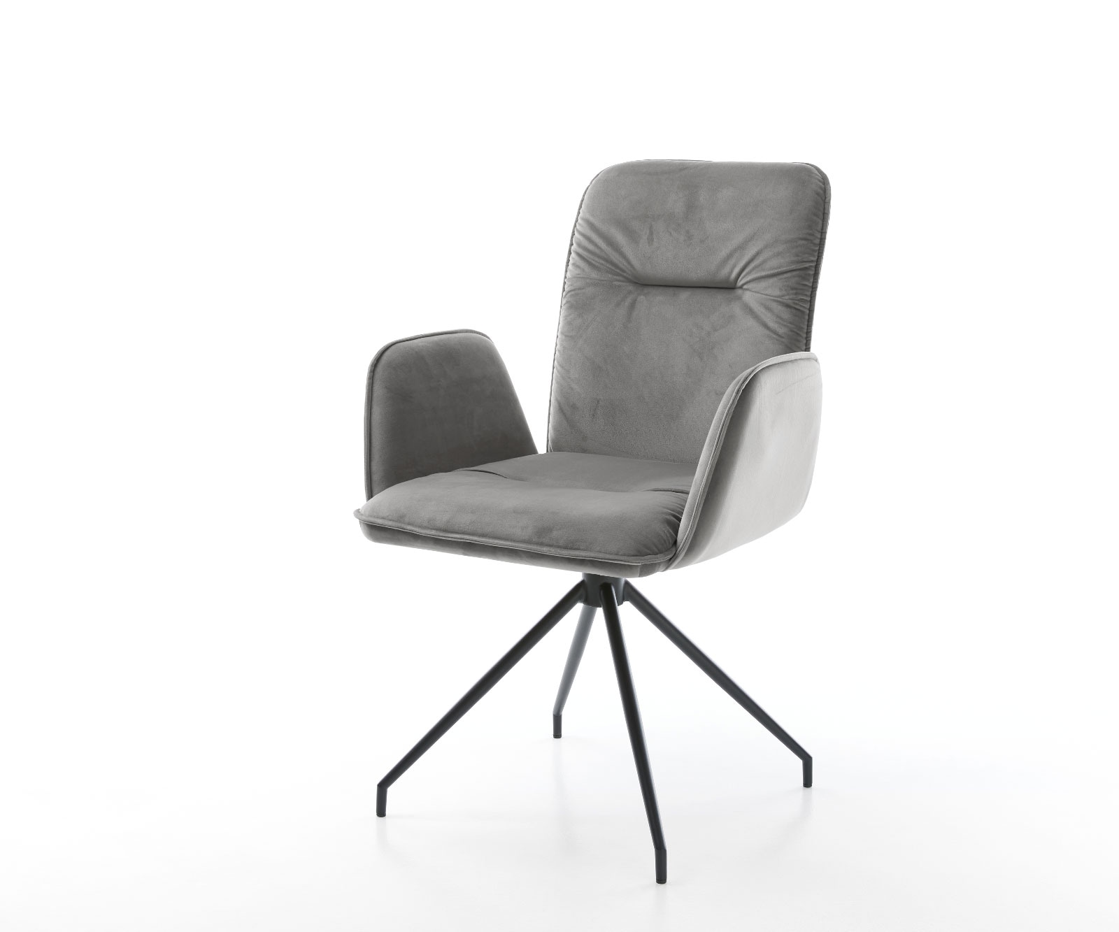 Chaise-pivotante Vinja-Flex velours gris cadre croisé conique noir pivote sur 180°