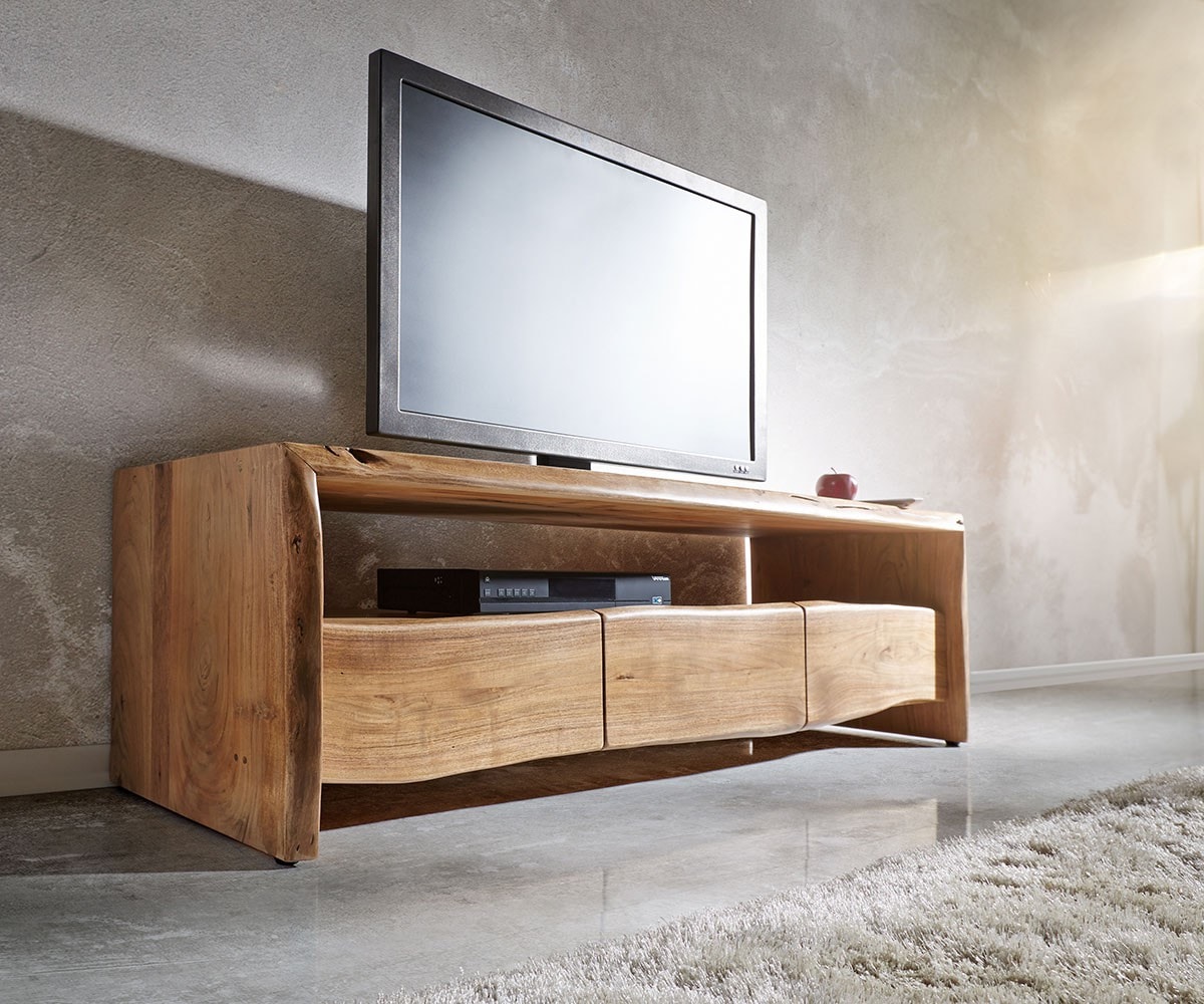 Meuble-TV Live-Edge 145 cm acacia nature compartiment 3 tiroirs