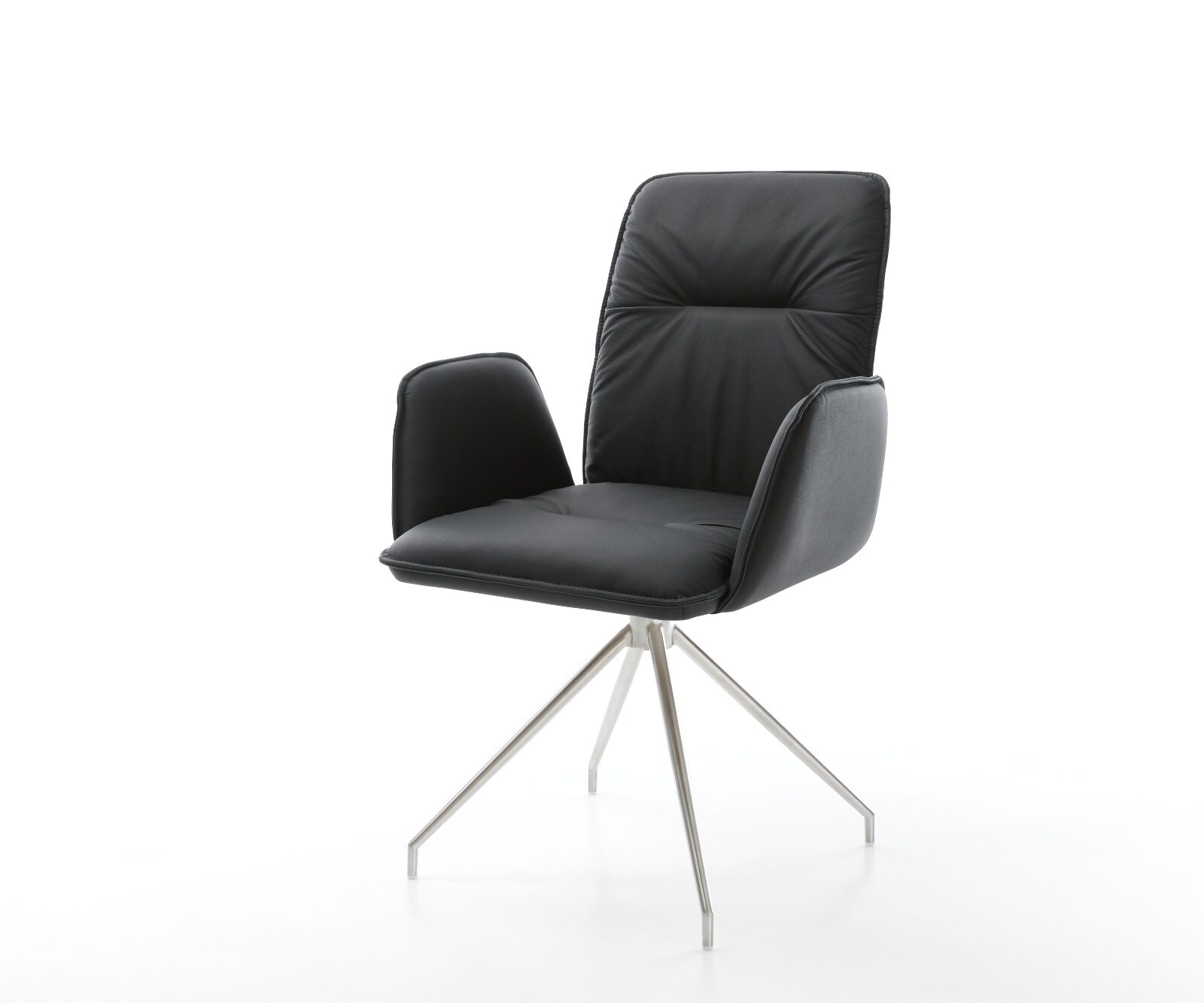 Chaise-pivotante Vinja-Flex cuir véritable noir cadre croisé conique acier inoxydable pivote sur 180°