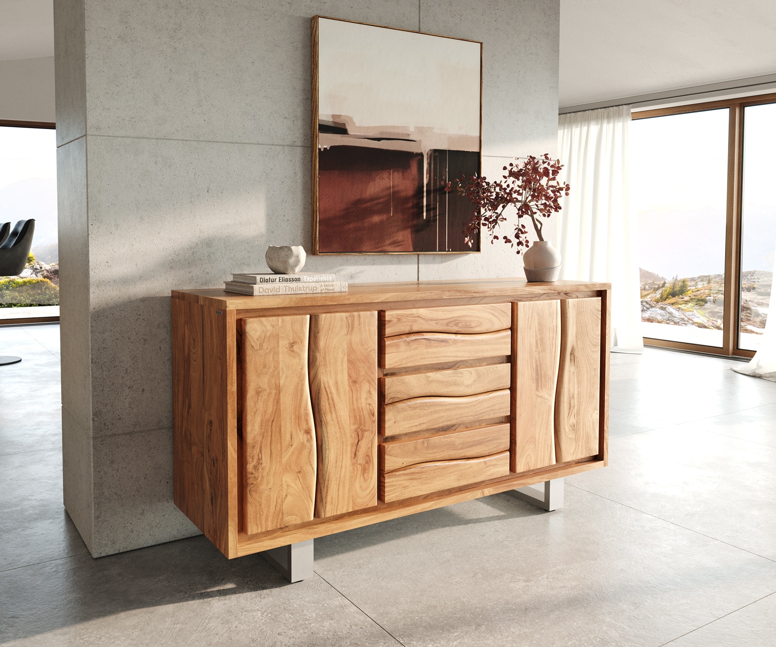 Commode Live-Edge 147 cm acacia nature 3 tiroirs 2 portes