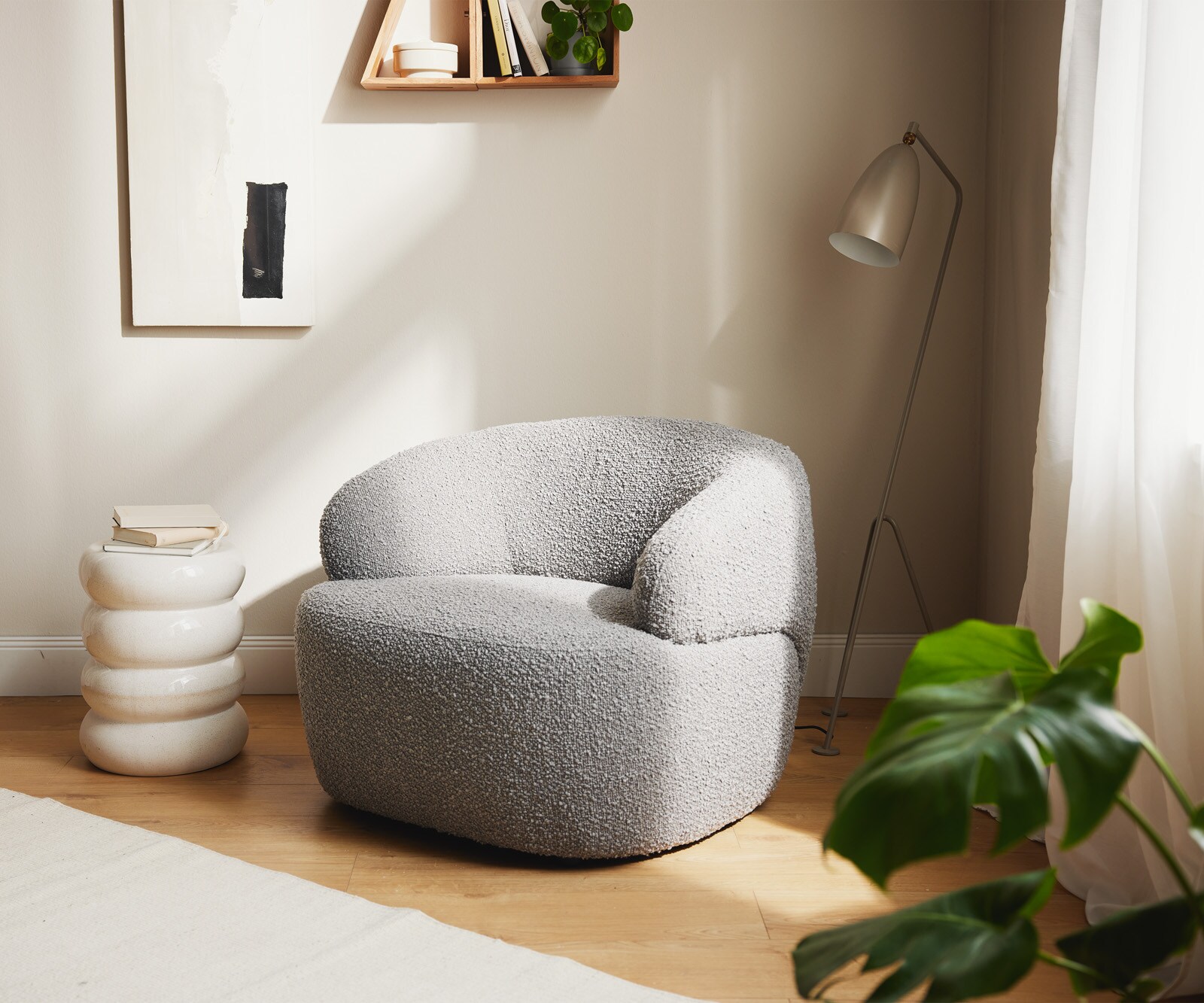 Fauteuil-lounge Nova 88x88 cm Bouclé gris argenté