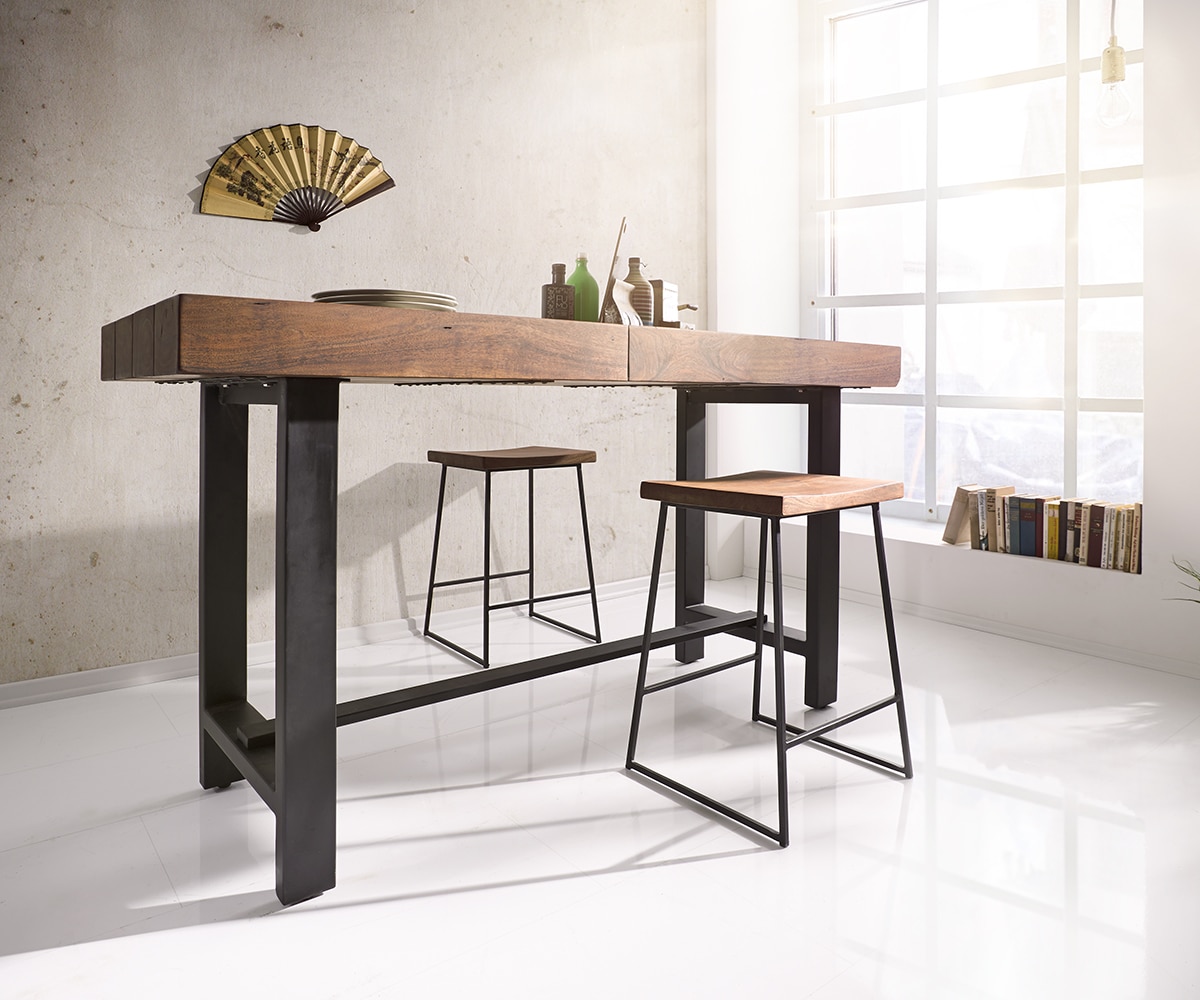 Table-bar Blokk 165x60cm acacia marron avec cadre en métal 