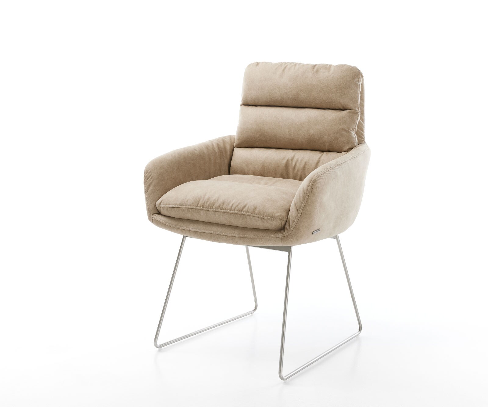 Fauteuil Abelia-Flex avec accoudoirs beige vintage cadre patin acier inoxydable