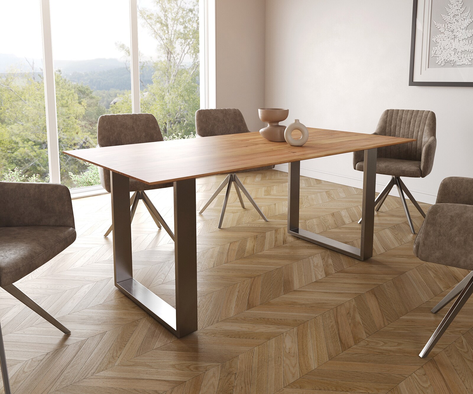 Table de salle à manger Edge 180x90 Acacia Naturel Acier inoxydable Chant Suisse étroit