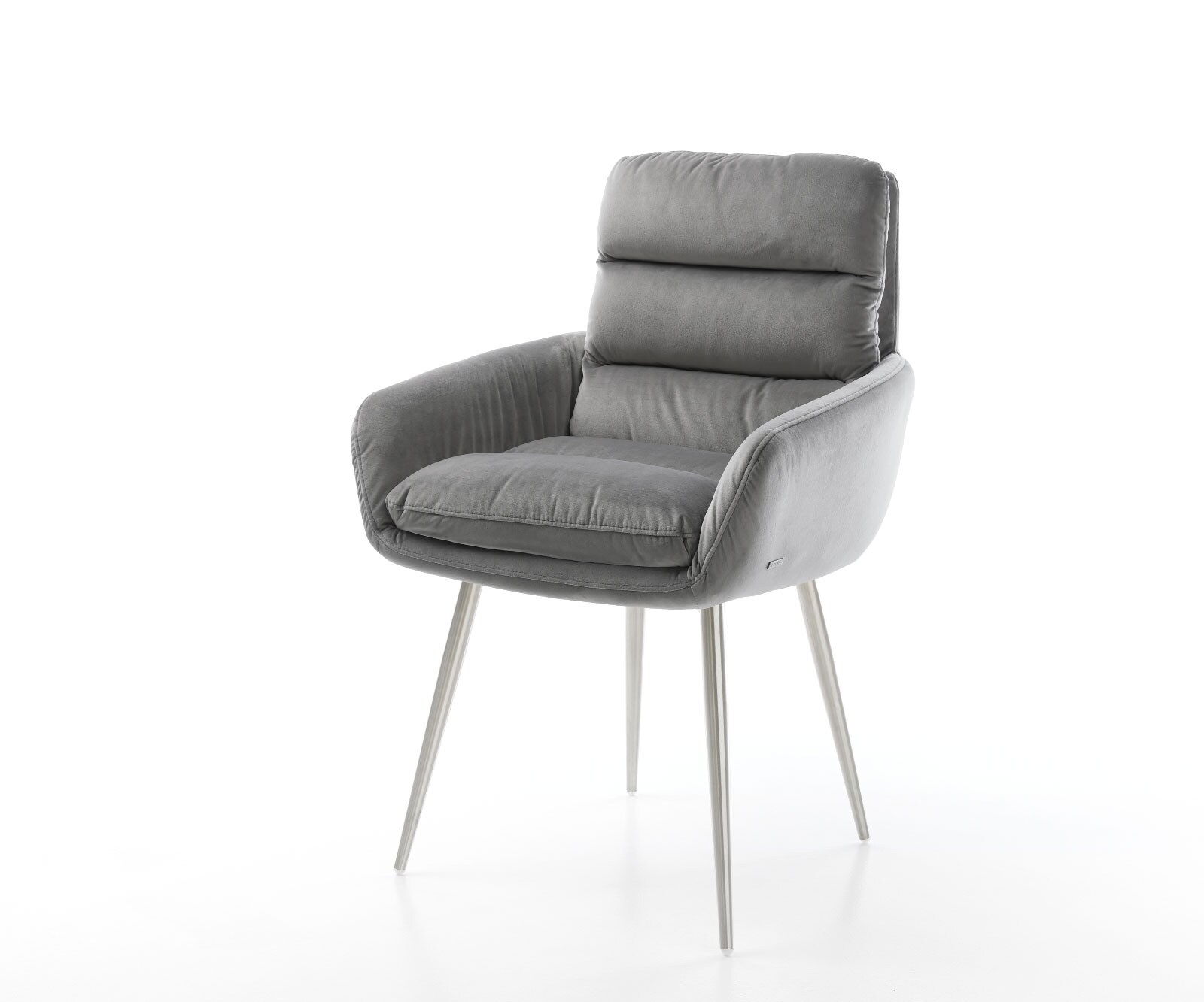 Fauteuil Abelia-Flex avec accoudoirs velours gris 4-pieds conique acier inoxydable