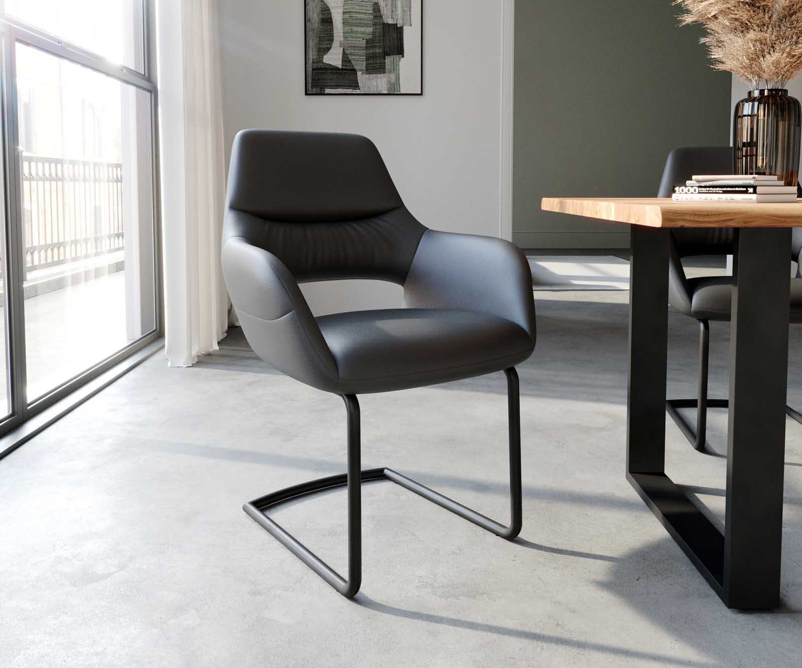 Cantilever Yago-Flex avec accoudoirs cuir véritable noir cantilever rond noir