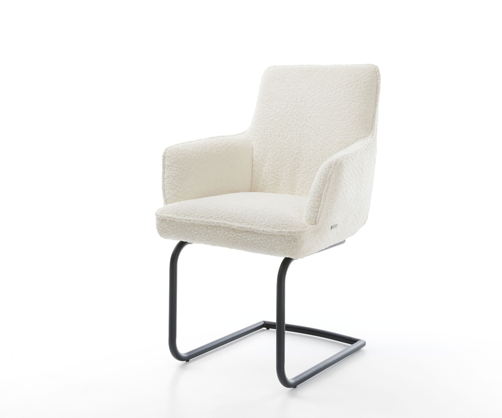 Cantilever Heira-Flex avec accoudoirs bouclé blanc pied cantilever rond noir ressorts ensachés